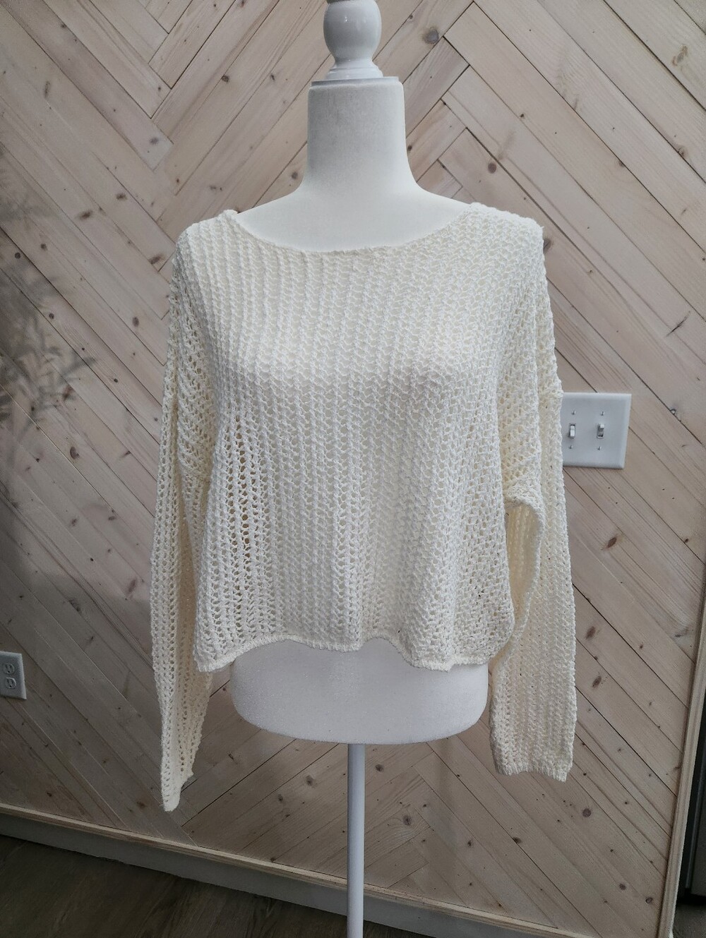 Blue Rain Cream Open-Knit Scoop Neck Sweater